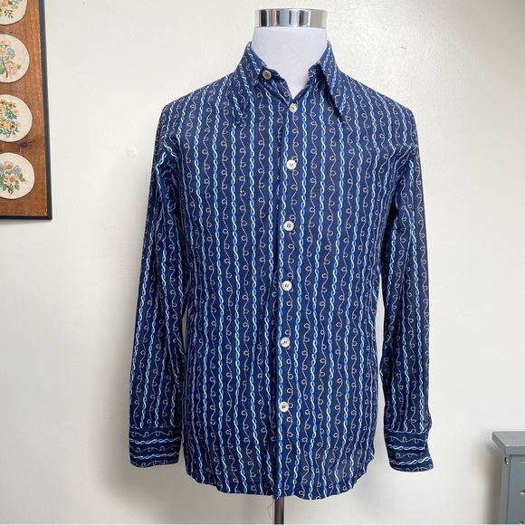 Vintage 70s Chainlink Dagger Collar Button Up Shirt - Picture 1 of 15